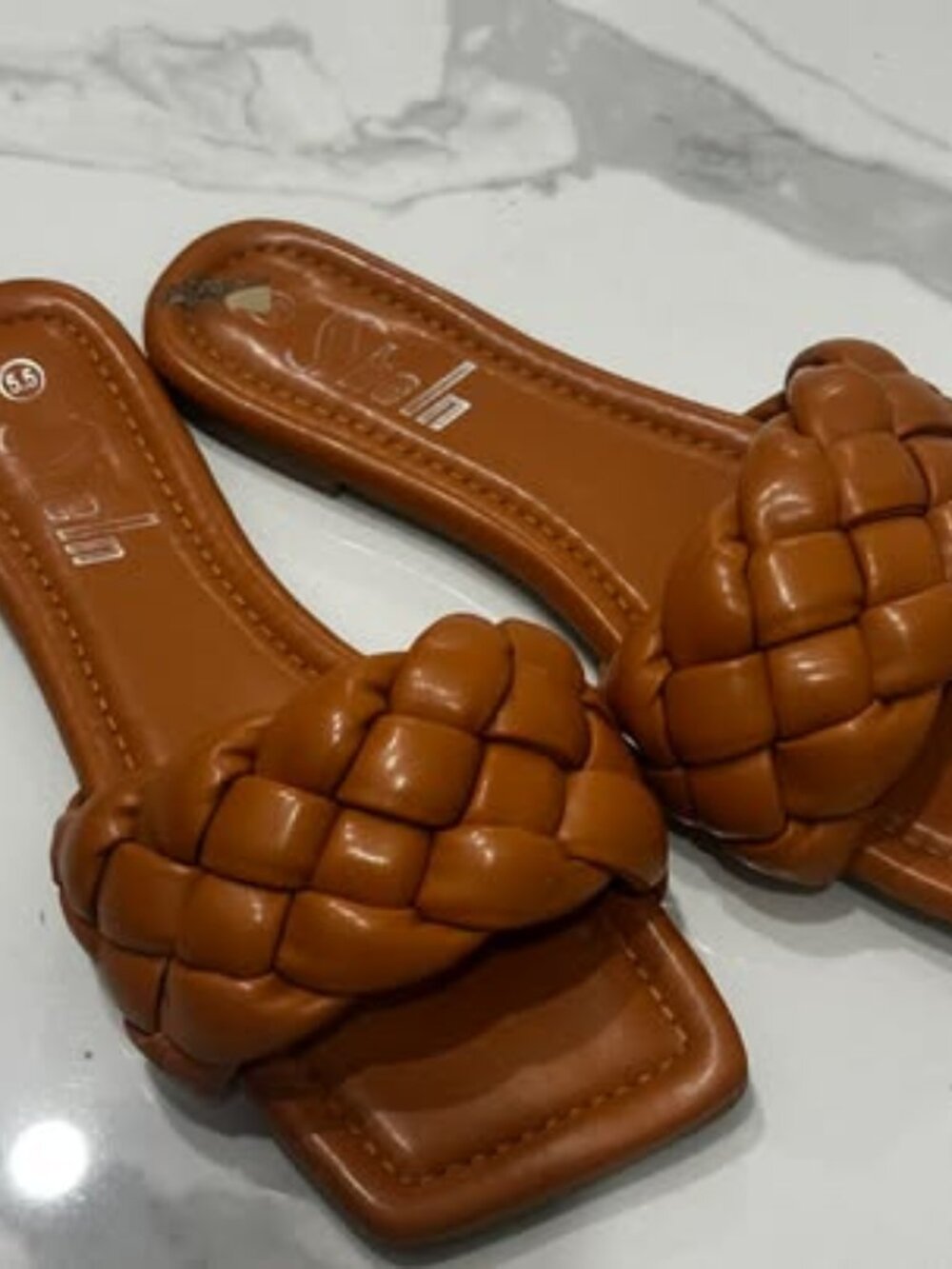 SheIn Brown Braided Strap Flat Sandals - Size 5.5